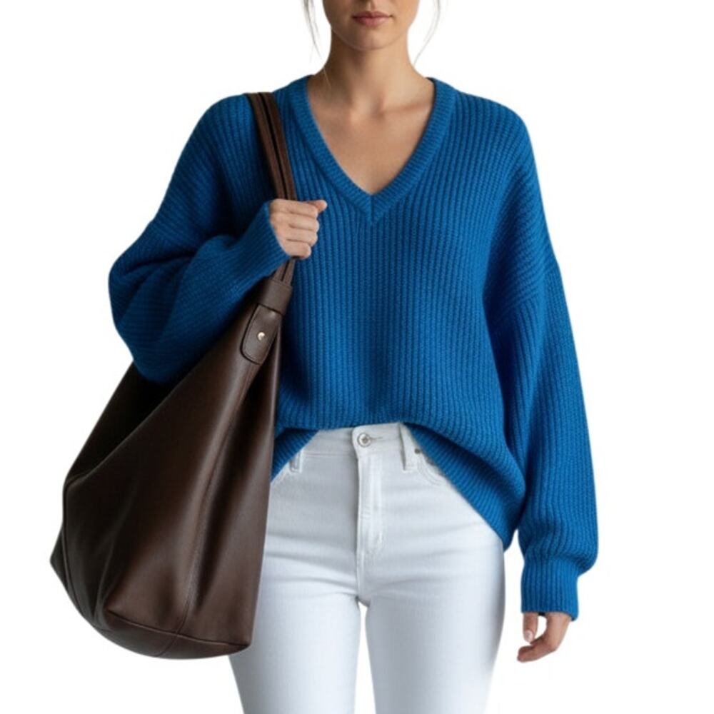 J&L Sport Vintage 80s Blue Ribbed V‑Neck Sweater Sz M